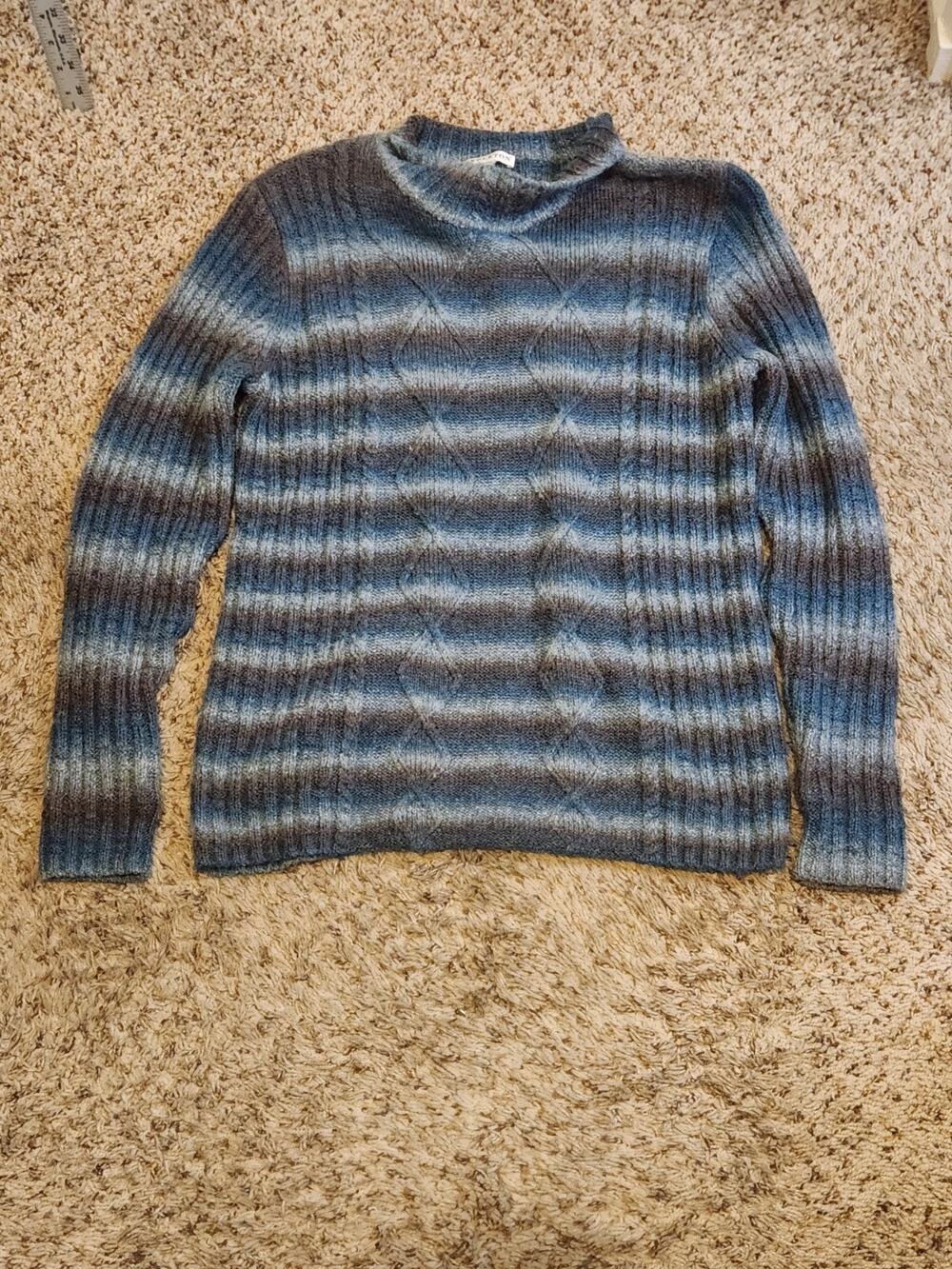 Pendleton Sweater Womens L Gray Blue White Turtleneck %75 Wool Striped